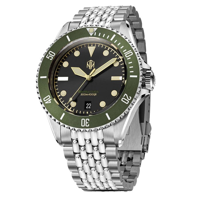 NTH Legends Series Barracuda Vintage Green Dive Watch with Date #WW-NTHL-BVGDB