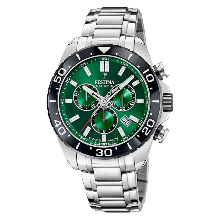 Festina Swiss Made Chronograph with Ceramic Bezel and Green Dial #F20042-3