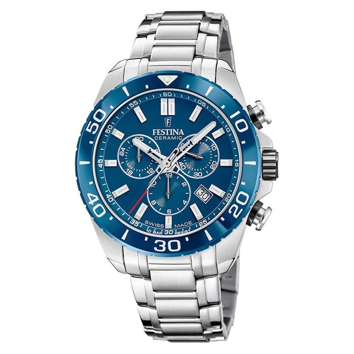 Festina Swiss Made Chronograph with Ceramic Bezel and Blue Dial #F20042-2