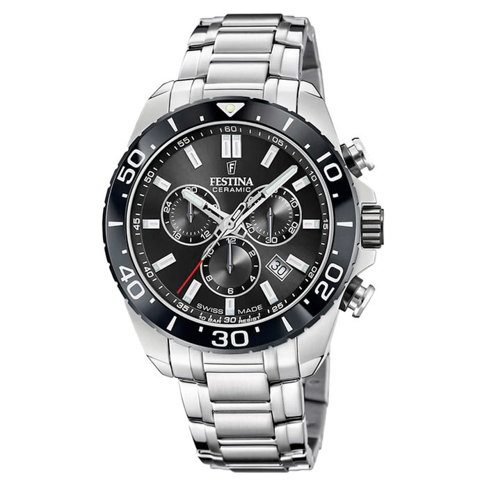 Festina Swiss Made Chronograph with Ceramic Bezel and Black Dial #F20042-4