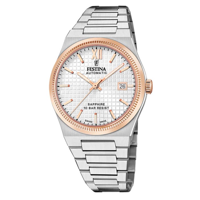 Festina Swiss Made Rose Goldtone Automatic With Silver Dial #F20030-1