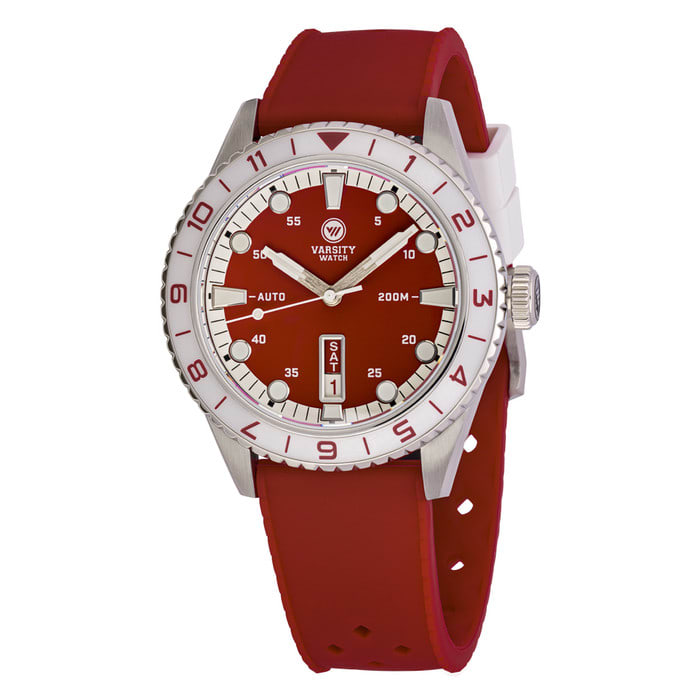 Varsity Automatic Watch with Red Dial and White Accents #VW-03