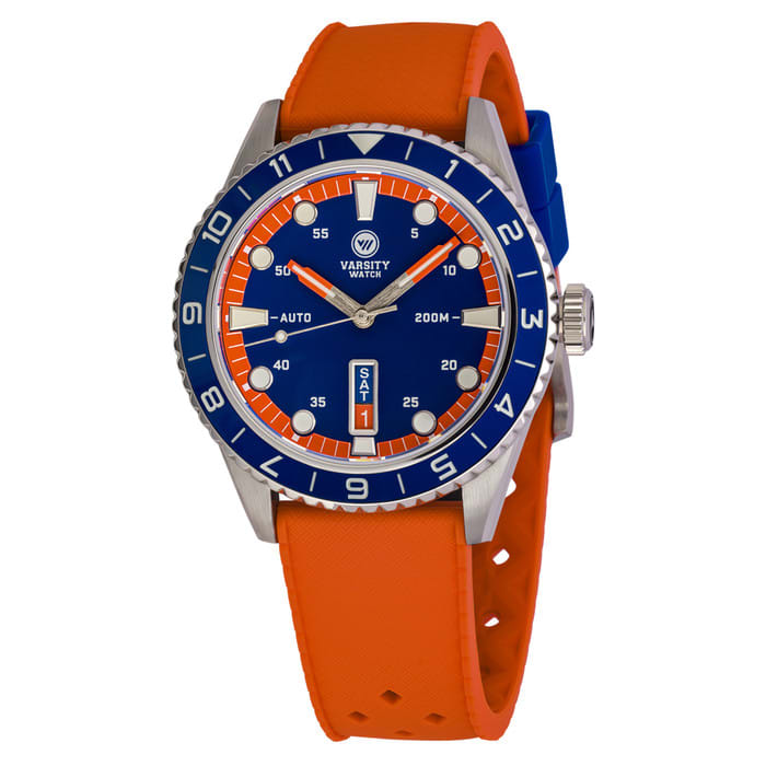 Varsity Automatic Watch with Blue Dial and Orange Accents #VW-04