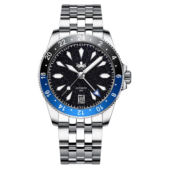 Phoibos Voyager GMT Automatic Watch with Dark Blue Aventurine Dial #PY058B