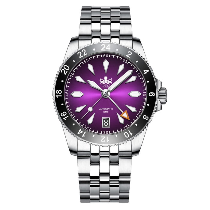 PHOIBOS Voyager GMT 100M Automatic Diver Watch PY058E Royal Purple Sunray #PY058H