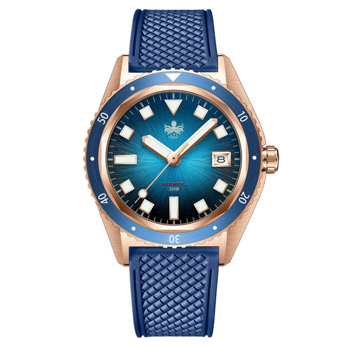 PHOIBOS Argo Bronze Automatic Dive Watch with Spiral Sunray Blue Dial #PY057B