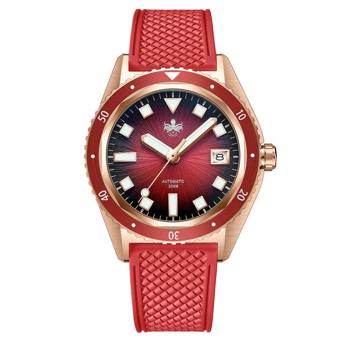 PHOIBOS Argo Bronze Automatic Dive Watch with Spiral Sunray Red Dial #PY057D