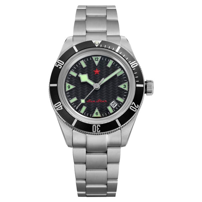 Red Star SEA STAR Watch with Black Dial and Black Bezel #7074G-C