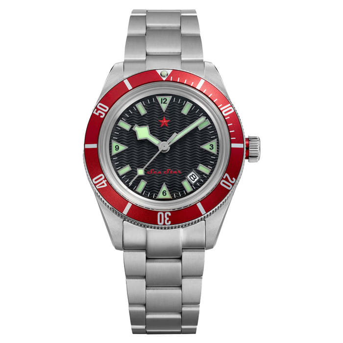 Red Star SEA STAR Watch with Black Dial and Red Bezel #7074G-D