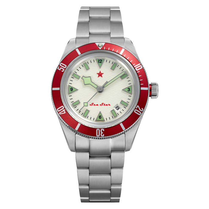 Red Star SEA STAR Watch with Full Lume Dial and Red Bezel #7074G-G