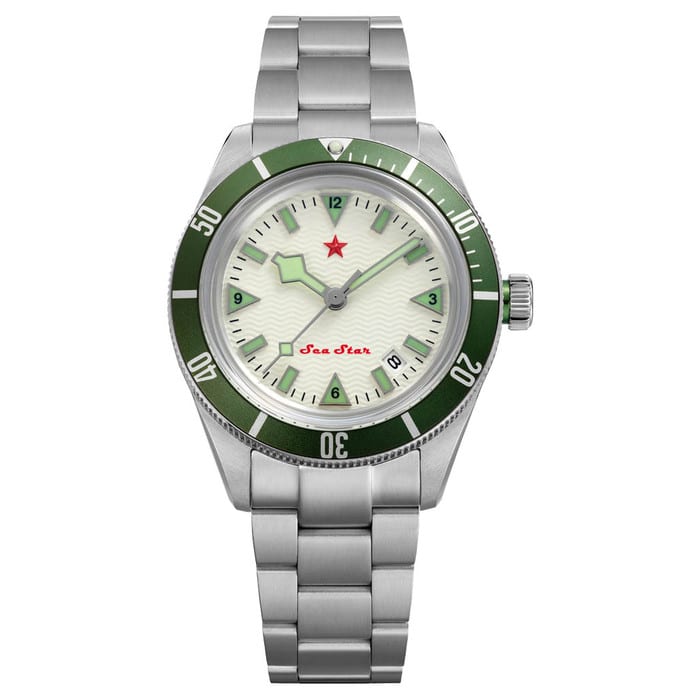 Red Star SEA STAR Watch with Full Lume Dial and Green Bezel #7074G-H