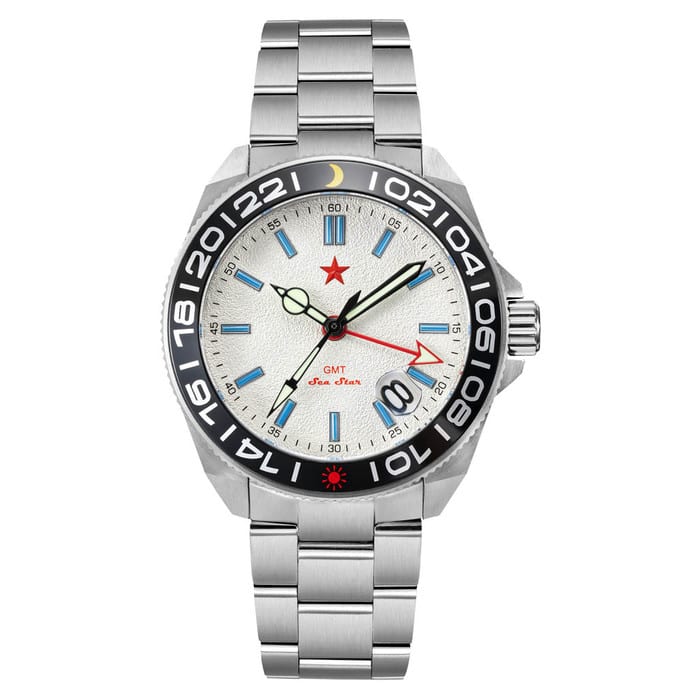Red Star SEA STAR 4 GMT Watch with Silver Dial and Passive Luminous Tubes #8759G-B