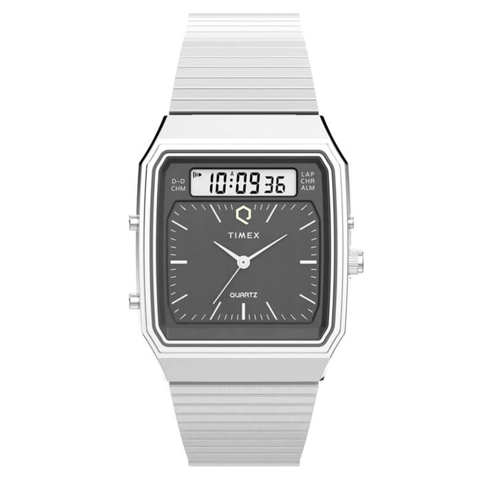 Timex Q 1982 Ana-Digi Reissue 33mm Stainless Steel Bracelet Watch #TW2Y05900