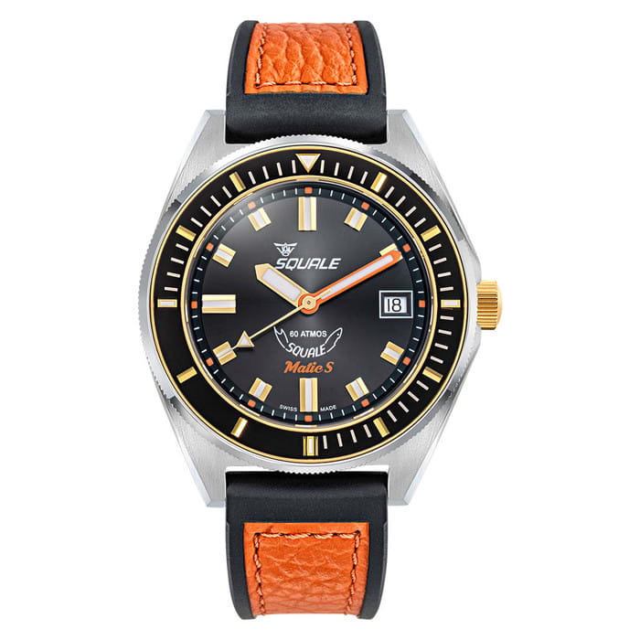 Squale Matic S Black Dial Watch with Leather-Rubber Strap #MATICGBKBK.RLOR