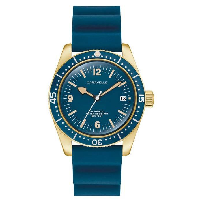 Caravelle Sea Hunter Automatic Goldtone Watch with Blue Dial #44B129
