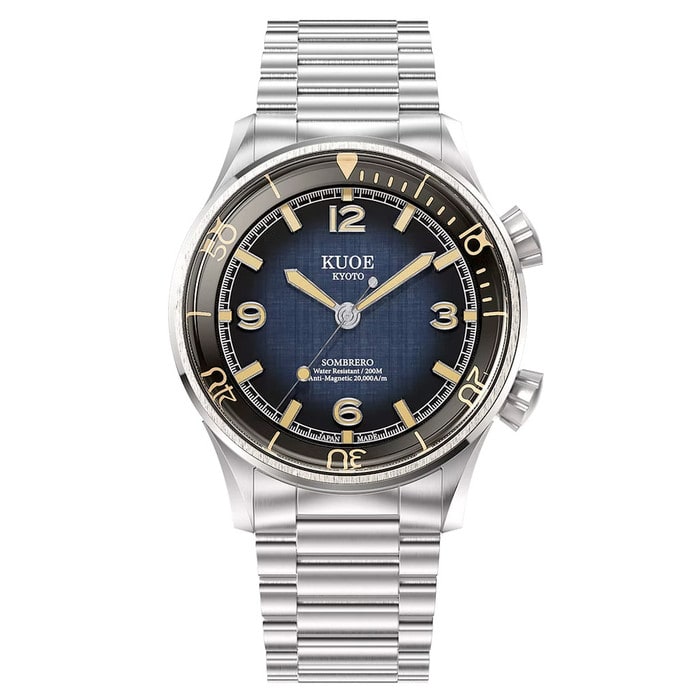 KUOE Sombrero 90-011 Blue Linen Textured Dial Watch #SM90011-GNV-FLAT