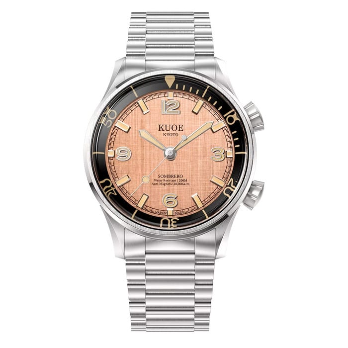 KUOE Sombrero 90-011 Salmon Linen Textured Dial Watch #SM90011-SAL-JUB
