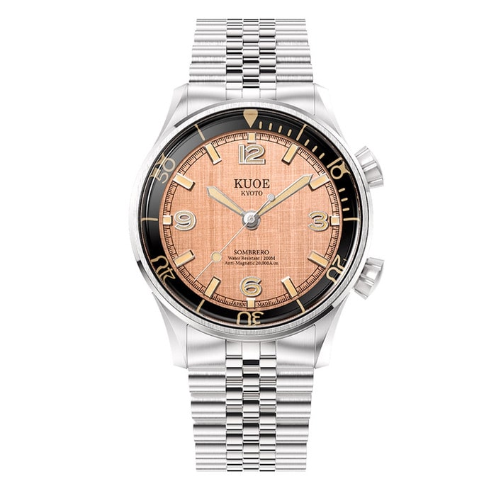 KUOE Sombrero 90-011 Salmon Linen Textured Dial Watch #SM90011-SAL-JUB