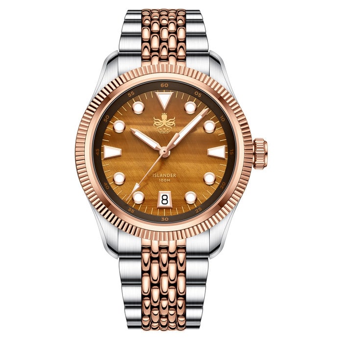 PHOIBOS x ISLANDER Delphinius Tiger's Eye Stone Dial Watch #PY066-LIW22