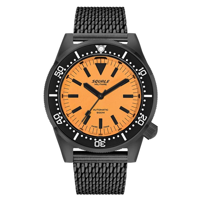 Squale 50 Atmos Dive watch with DLC Black Case and Orange Superluminova Dial #1521DLCFOR.MEPVD20