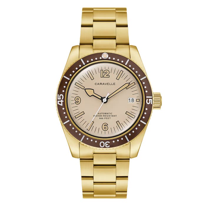 Caravelle Sea Hunter Automatic Goldtone Watch with Beige Dial #44B133