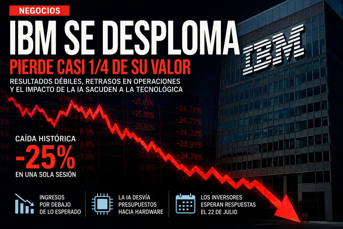 IBM enfrenta caída del 25% tras resultados decepcionantes en su segundo trimestre