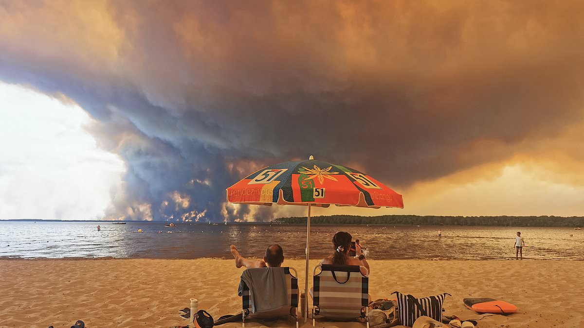 Wildfires force mass evacuations in south-west France as emergency services also battle major blaze near Madrid