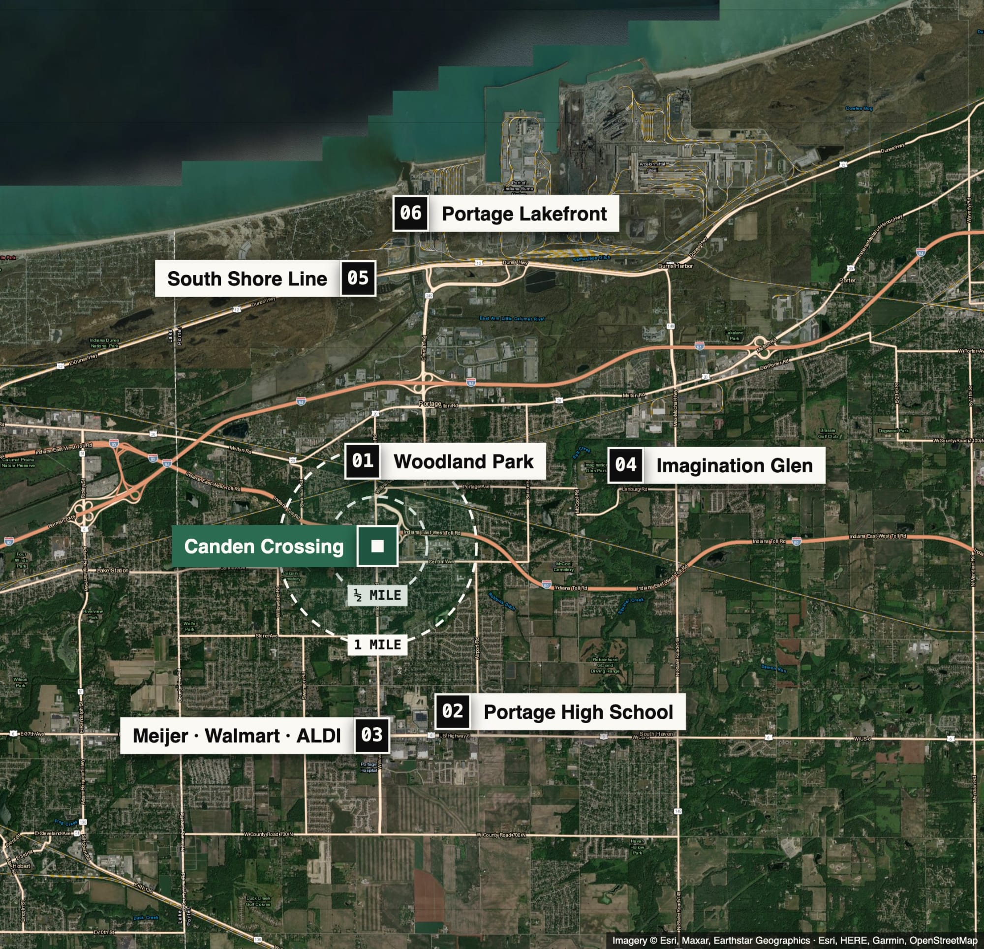 Street map of the neighborhood around Canden Crossing