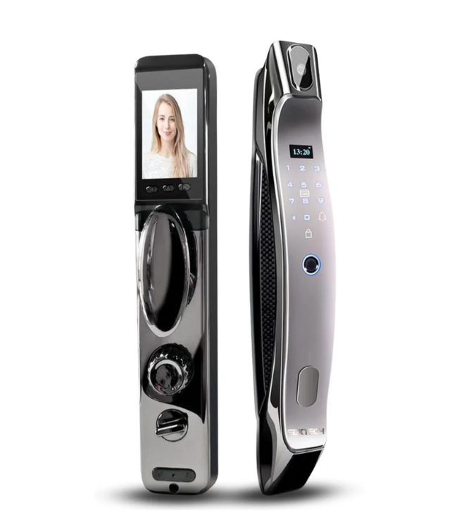 Serrure connectée EM 21 avec caméra HD, reconnaissance faciale, empreinte digitale et contrôle Tuya WiFi. Sécurité maximale, confort absolu.