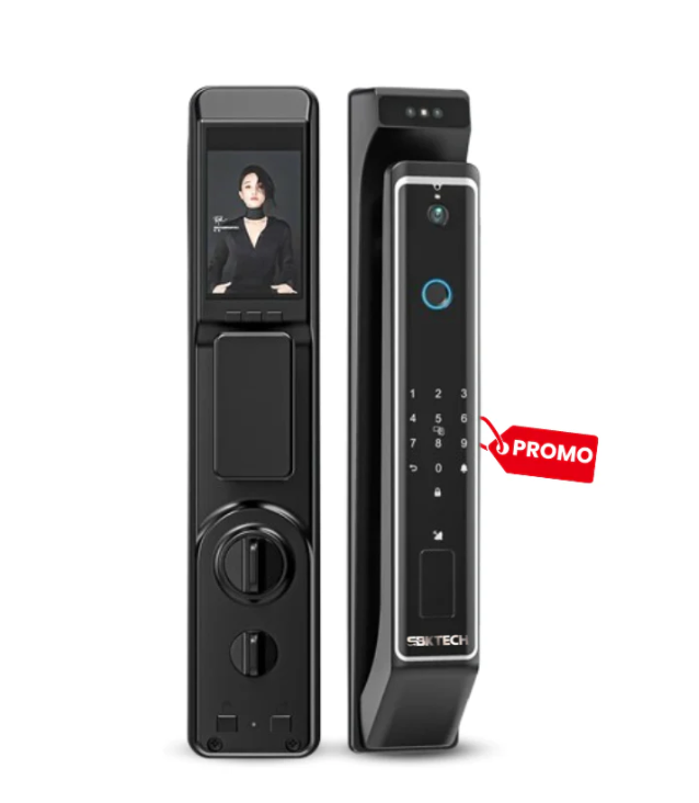 Serrure premium X10 avec reconnaissance faciale, caméra intégrée, alarme anti-intrusion et interphone visuel. Le summum de la sécurité connectée.
