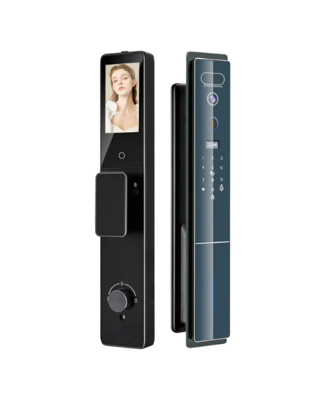 Serrure ultra-premium X12 : caméra HD, reconnaissance faciale, alarme intégrée, interphone visuel et contrôle smartphone. Le summum du luxe sécuritaire.