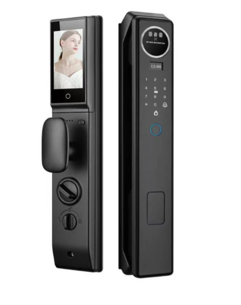 Serrure Face ID Luxury EF26 : caméra HD, reconnaissance faciale, alarme anti-intrusion et interphone visuel. Sécurité intelligente, design d'exception.