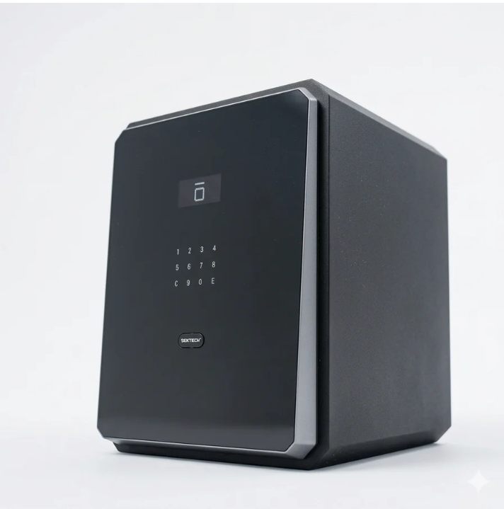 Coffre-fort connecté W-45 : empreinte digitale en 0,5 sec, app Tuya, code anti-espionnage et structure blindée motorisée. Protection maximale, accès instantané.