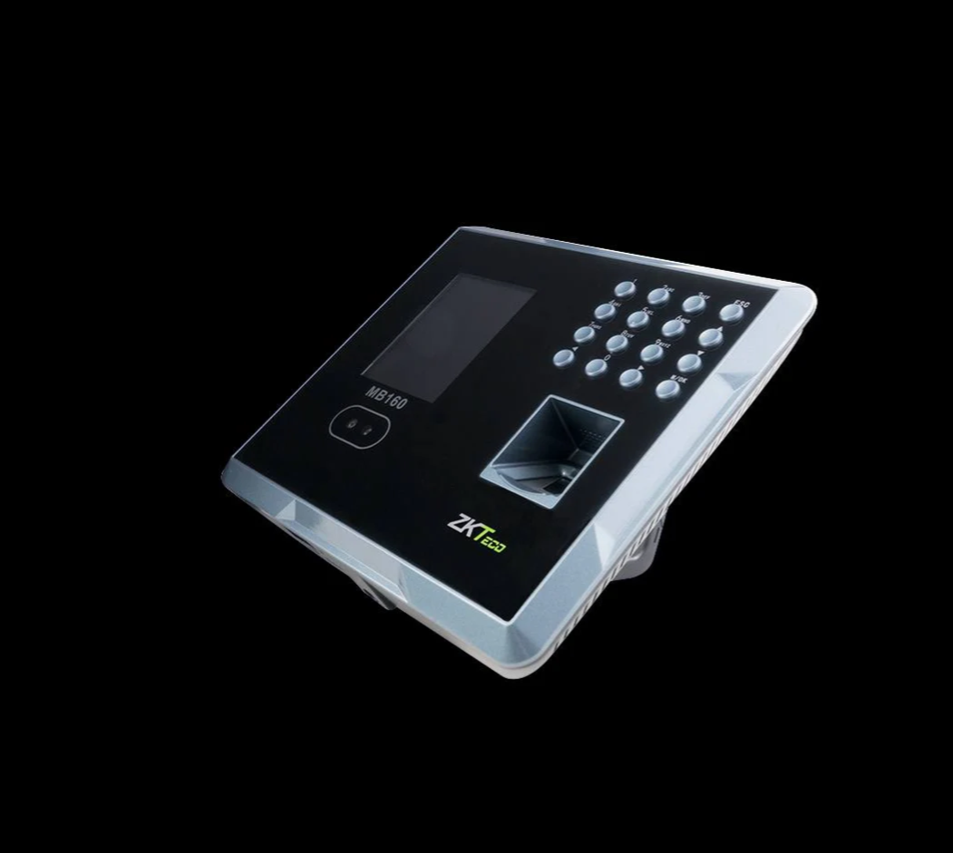 Pointeuse biométrique ZKTeco MB160 : reconnaissance faciale, empreinte, RFID, Wi-Fi et rapports automatisés. Installation complète incluse au Maroc.