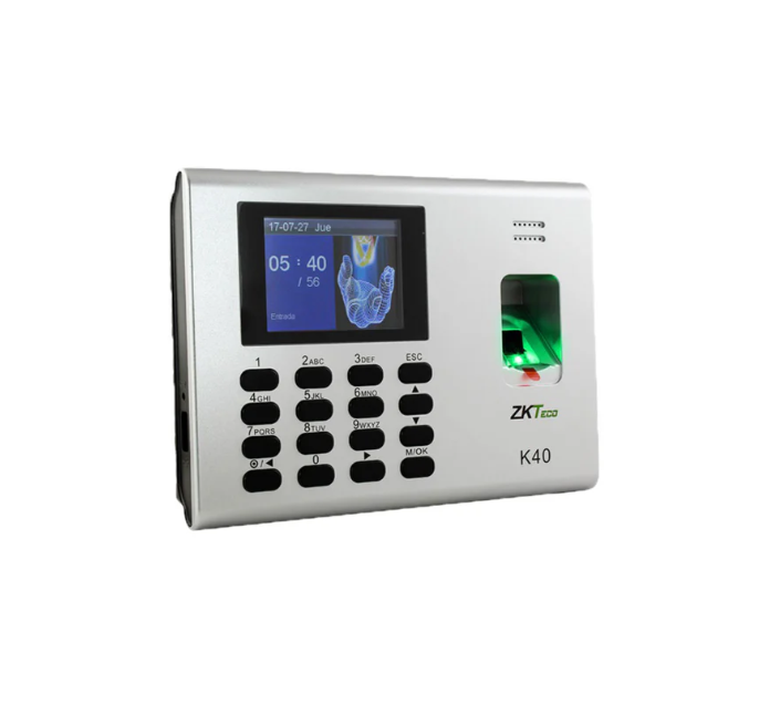 Lecteur biométrique ZKTeco K40 : 3000 empreintes, batterie 5h, TCP/IP, vérification en 0,5 sec et logiciel BIOTime 8.0. Contrôle d'accès professionnel accessible.