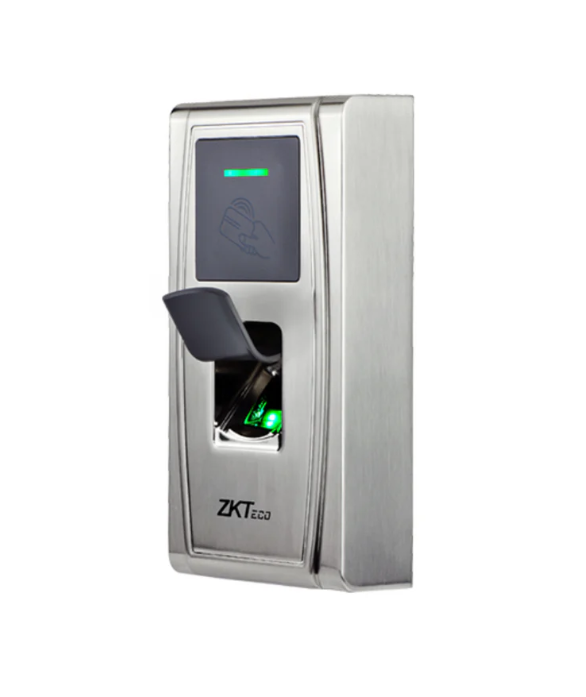 Terminal biométrique IP65 empreinte + RFID, boîtier zinc anti-vandalisme. TCP/IP, RS485, Wiegand — contrôle d'accès intérieur/extérieur sans compromis.
