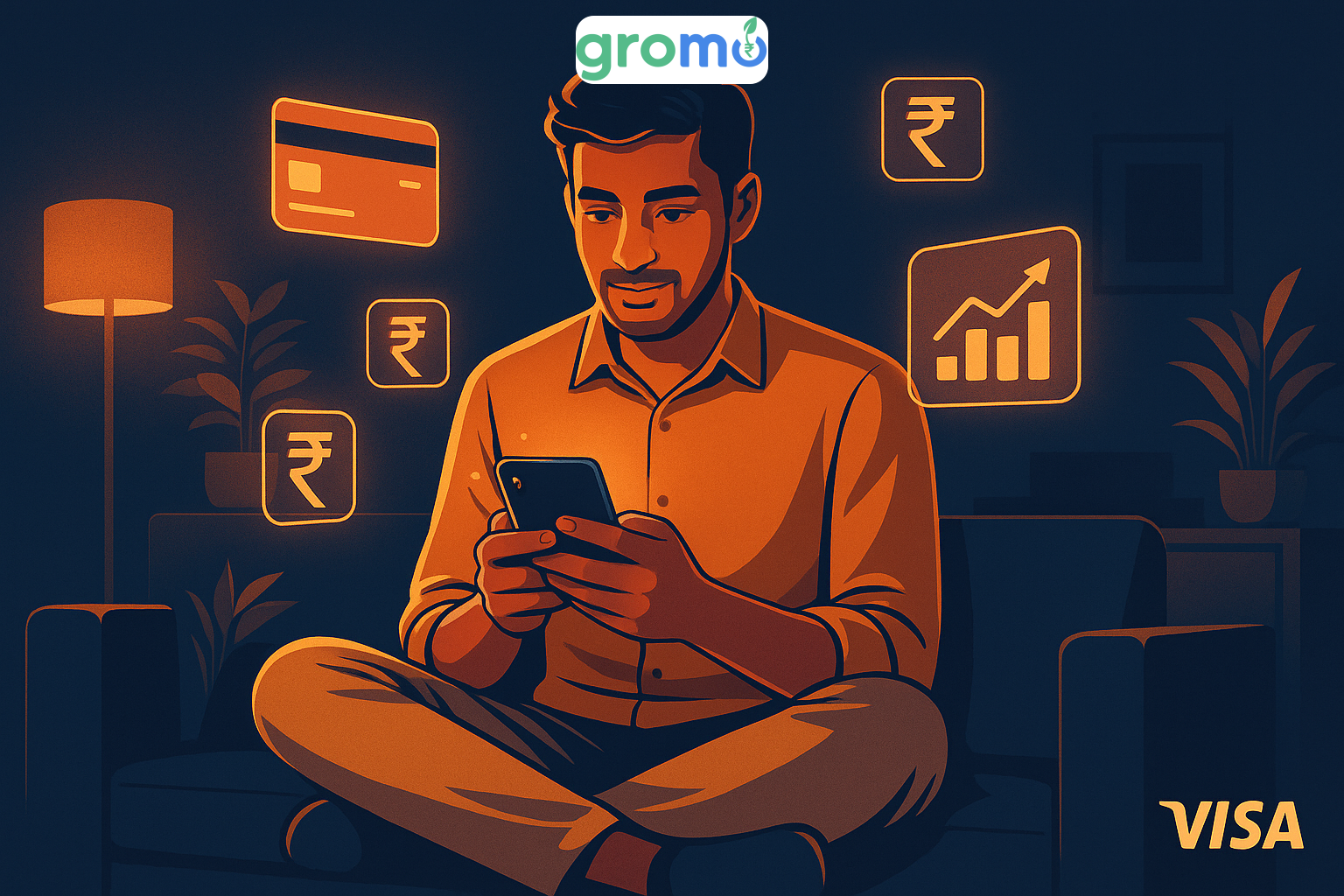 Abstract visualization of multiple phone-based income streams from financial products in India