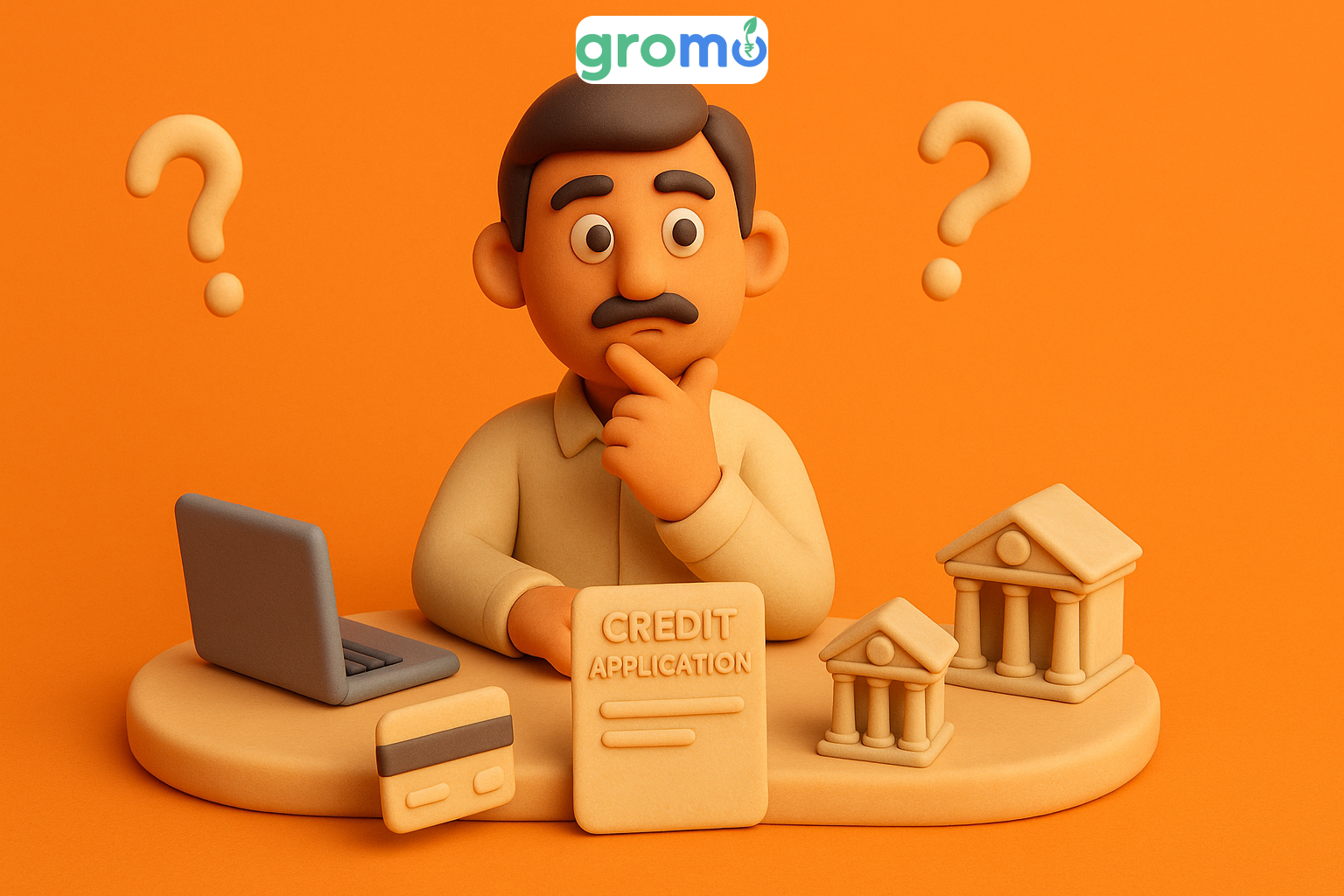 Clay 3D illustration of person considering credit applications and hard inquiry impact on credit score