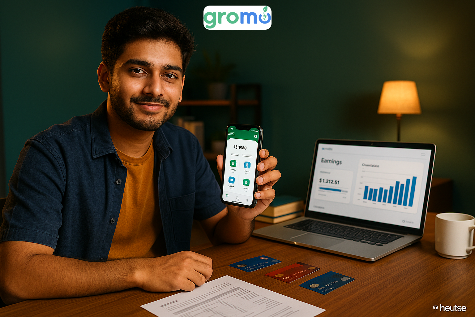 Indian college student earning money through financial product referrals at home workspace
