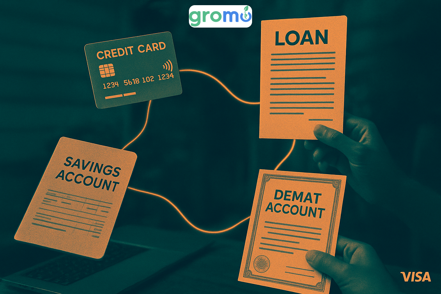 GroMo financial product ecosystem showing interconnected banking services and commission opportunities