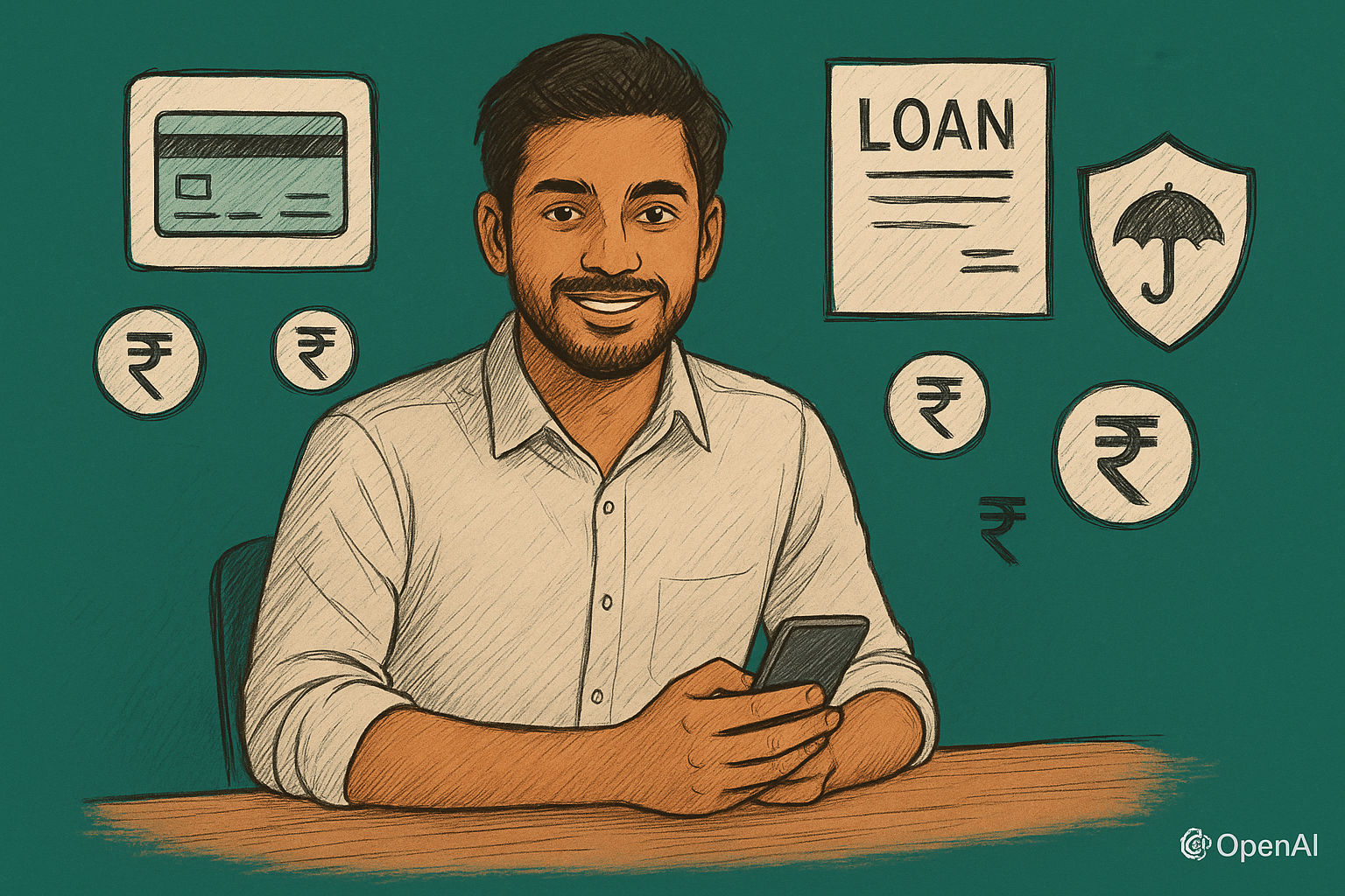 Modern Indian professional using GroMo mobile app to manage financial product referrals and track earnings