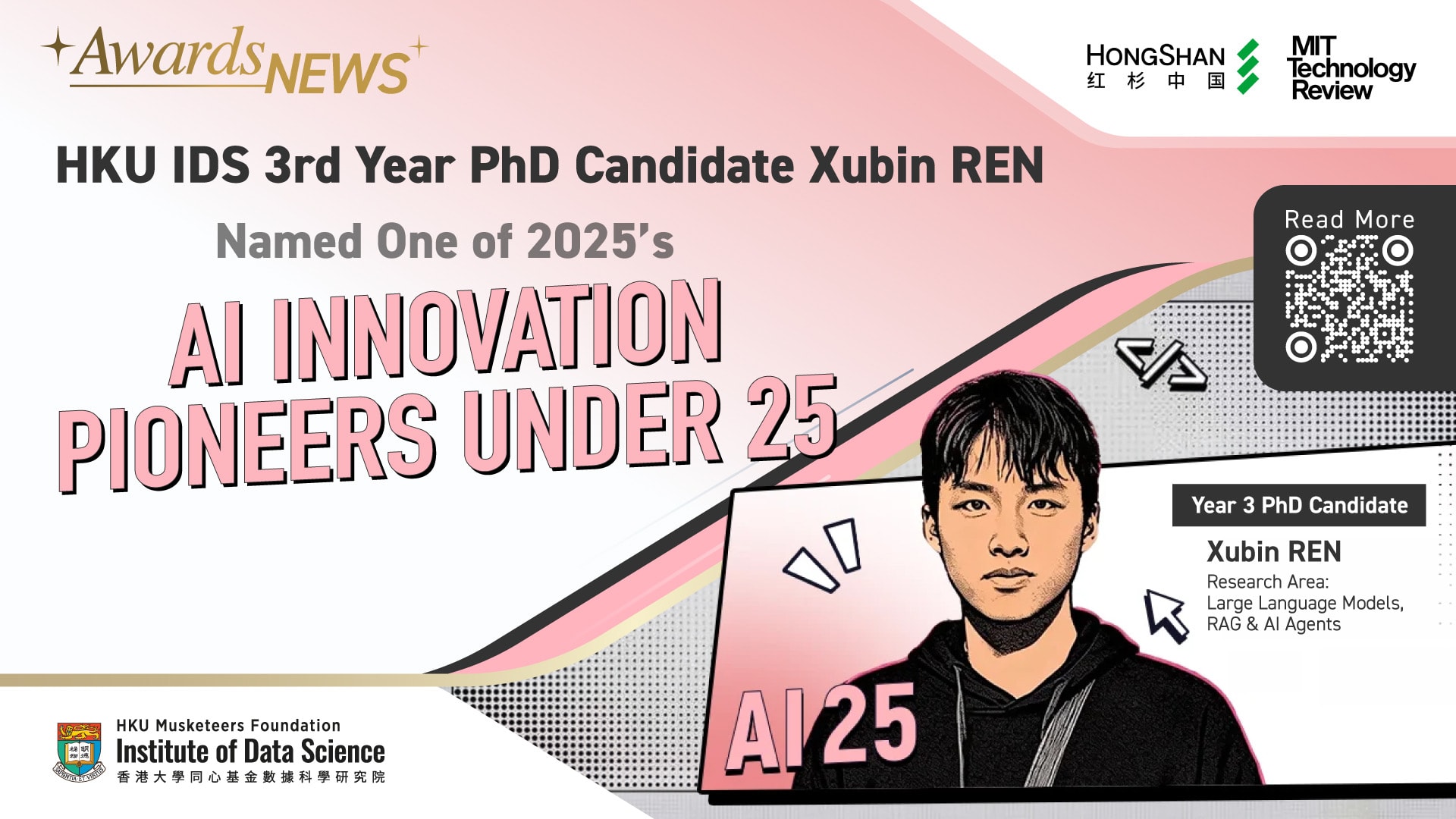HKU IDS PhD Candidate Xubin REN Selected as an AI25 “AI Innovation Pioneer Under 25”