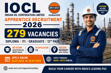 IOCL Apprentice Recruitment 2026 Apply Online for 279 Vacancies at Haldia Refinery | Indian Oil Jobs