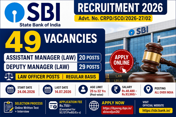 SBI Recruitment 2026 Notification Out for 49 Assistant Manager & Deputy Manager (Law) Posts | Apply Online