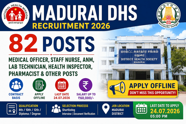 Madurai DHS Recruitment 2026 Notification Out for 82 Medical Officer, ANM, Staff Nurse, Lab Technician & Other Posts | Apply Offline
