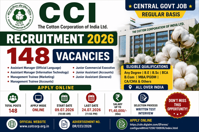 CCI Recruitment 2026 Notification Out for 148 Assistant Manager, Management Trainee, Junior Assistant & Junior Commercial Executive Posts | Apply Online