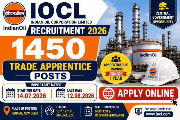 Indian Oil Corporation Limited (IOCL) Recruitment 2026 Notification Out for 1450 Trade Apprentice Posts | Apply Online