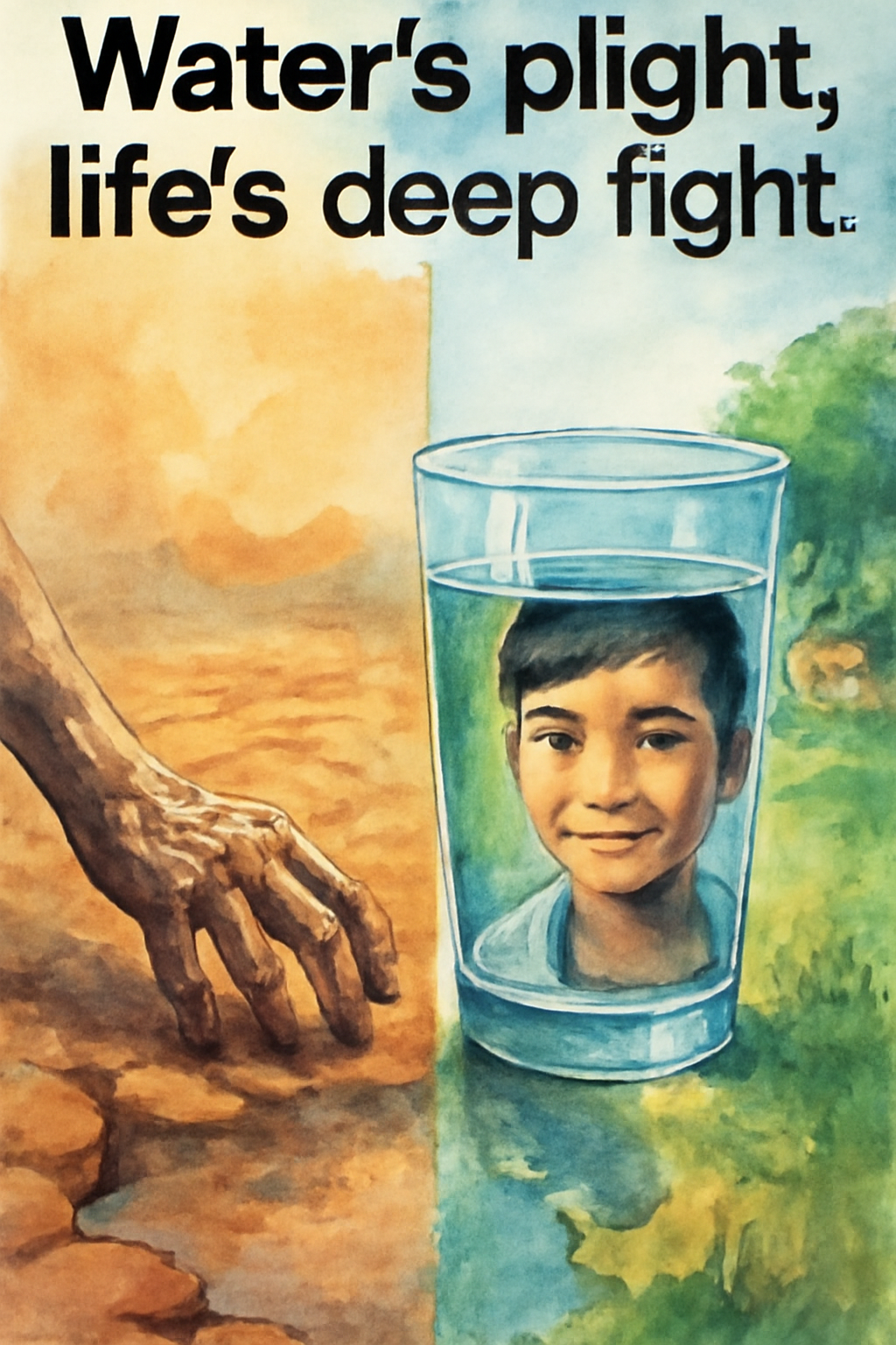 Water's plight, life's deep fight.