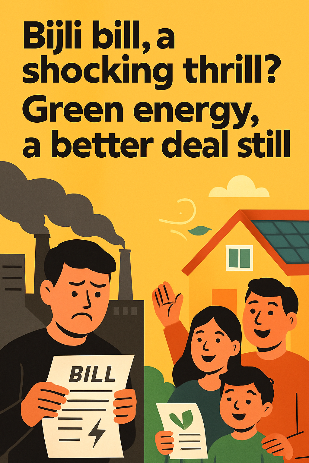 Bijli bill, a shocking thrill? / Green energy, a better deal still!