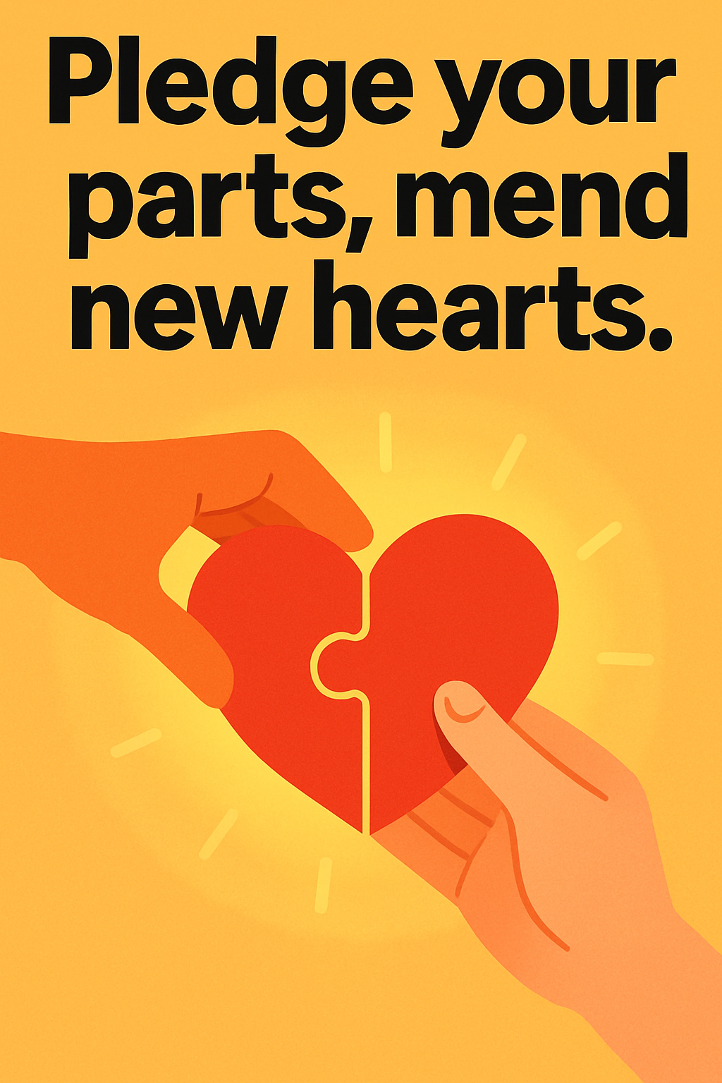 Pledge your parts, mend new hearts.